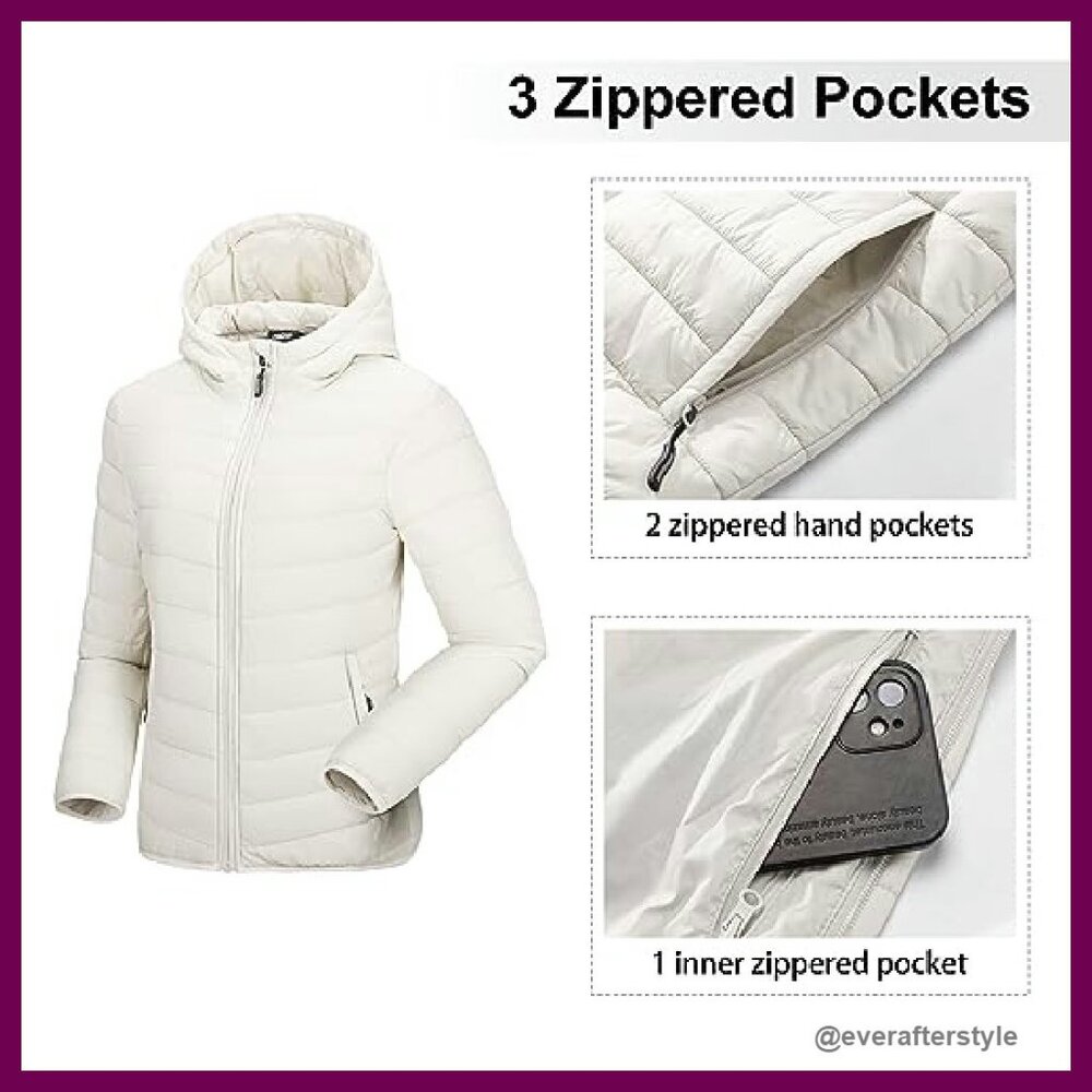 Packable Lightweight Full-Zip Puffer Jacket Hoode… - image 4